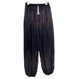 Harem Peacock Pants Womens XL Black Whimsical Fairy Hippie Light Weight Joggers